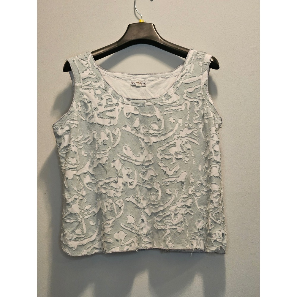 Krakerz Womens Blue White Quilted Textured Applique Tank Top Large